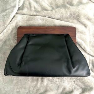 Banana Republic Black Leather and Wood Large Clutch NWT bag purse